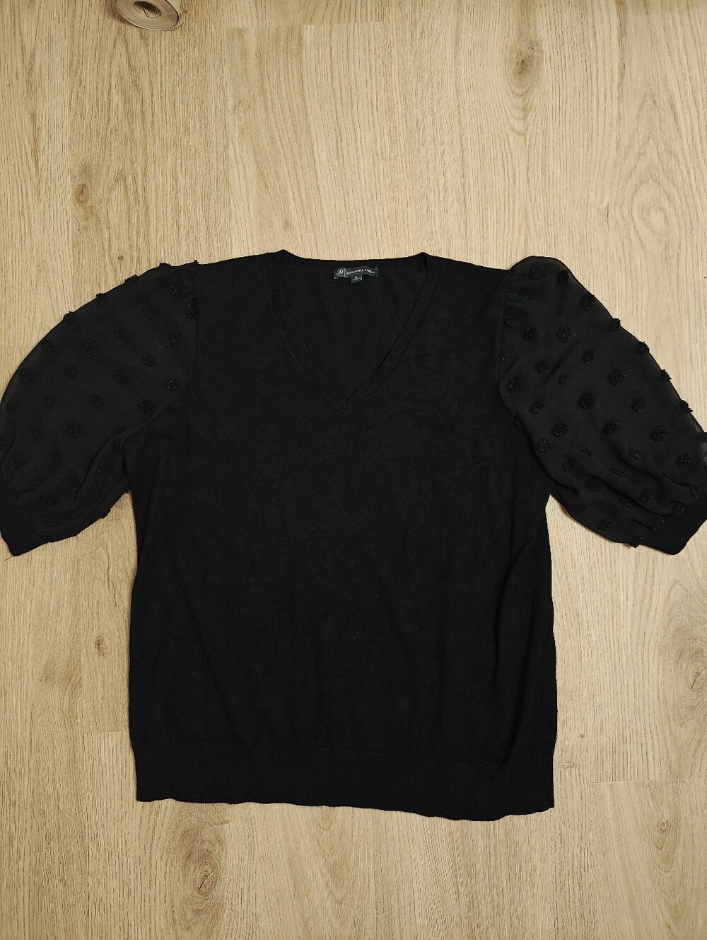 Adrianna Papell Black V-Neck Puff-Sleeve Sweater